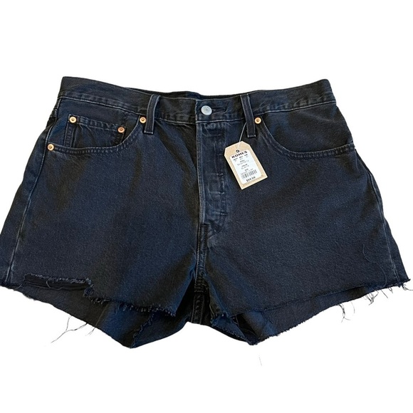 Levi's 501 Shorts Black Denim Destructed Ripped Cut Off High Rise Size 32 NWT - Picture 1 of 2